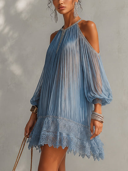 Serena | Minivestido azul con hombros descubiertos