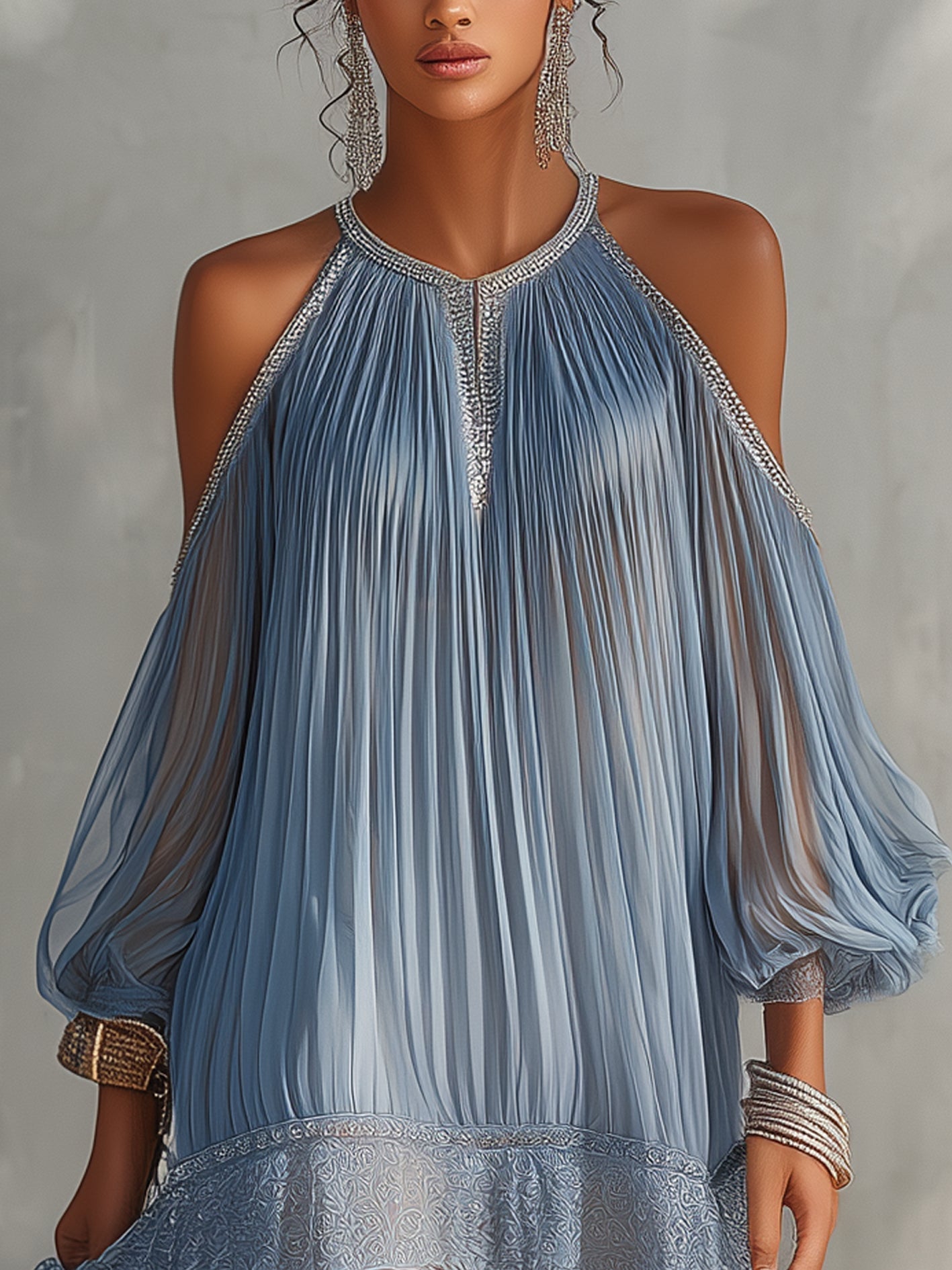 Serena | Minivestido azul con hombros descubiertos
