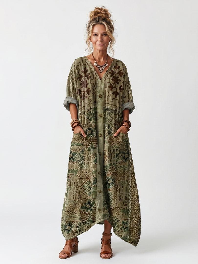 Alicia| Vestido Midi Oversize con Botones y Bolsillos