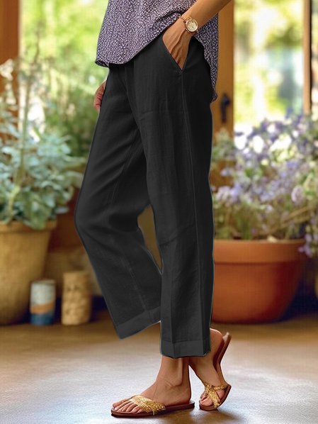 Lotte Pantalon Mujer en Lino – Corte Amplio Aireado con Diseño Liso & Confort Estival