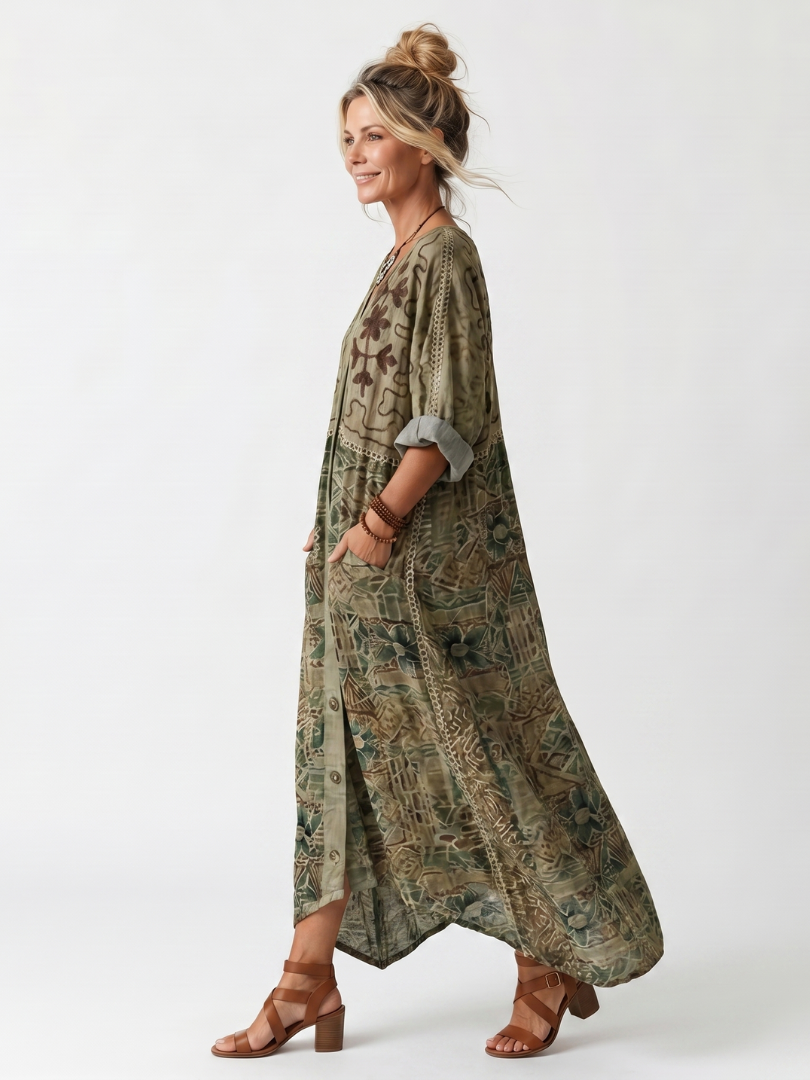 Alicia| Vestido Midi Oversize con Botones y Bolsillos