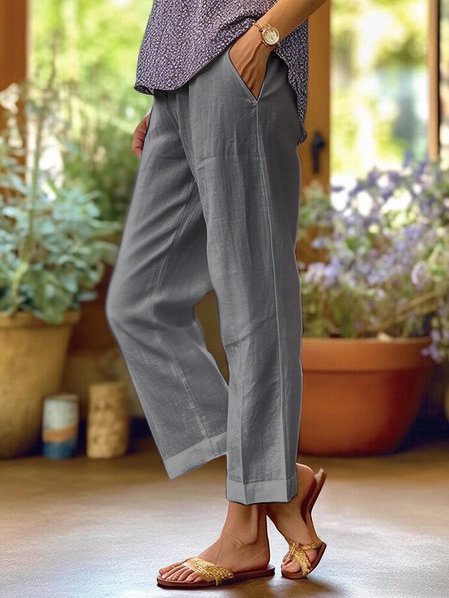 Lotte Pantalon Mujer en Lino – Corte Amplio Aireado con Diseño Liso & Confort Estival