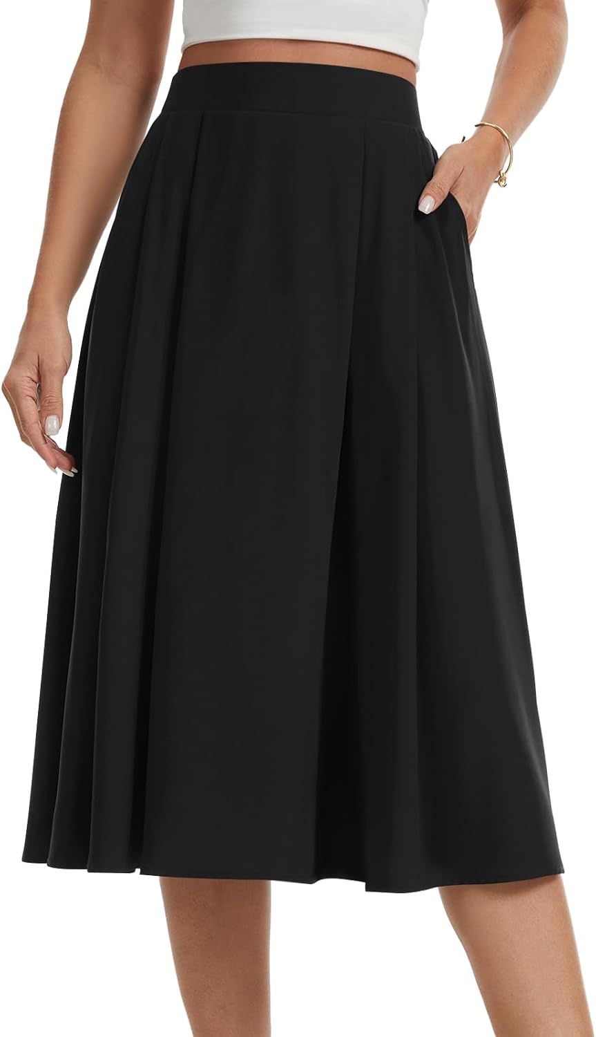 Jade Falda Midi Mujer – Falda Fluida de Cintura Alta, Línea A y Bolsillos Verano