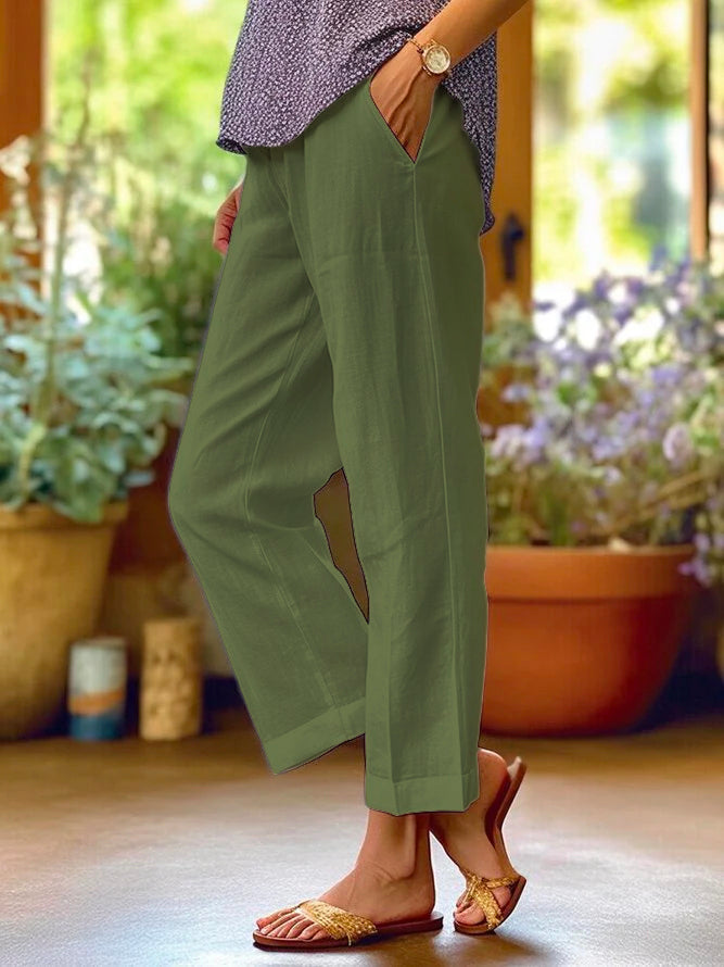 Lotte Pantalon Mujer en Lino – Corte Amplio Aireado con Diseño Liso & Confort Estival