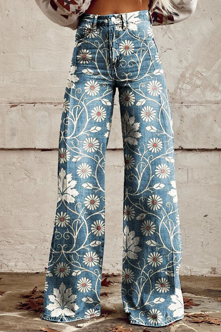 Pantalon Alina Femme Style Boho Vintage – Pantalon Large Aéré avec Imprimés Bohèmes Tendance