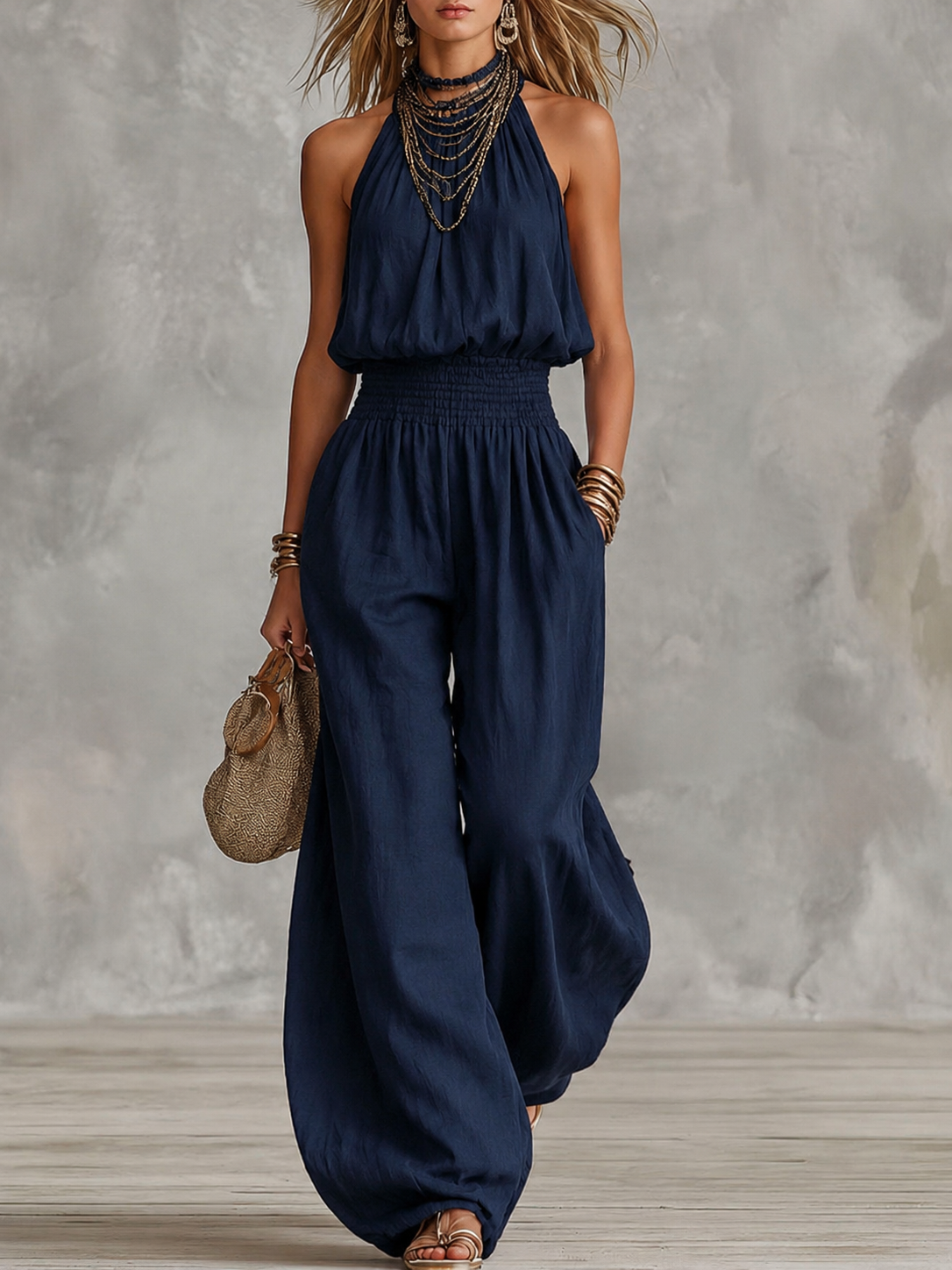 Esperanza | Conjunto Elegante de Verano Top Cuello Alto y Pantalón Palazzo Mujer