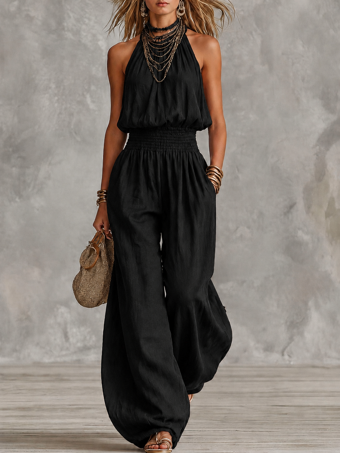 Esperanza | Conjunto Elegante de Verano Top Cuello Alto y Pantalón Palazzo Mujer