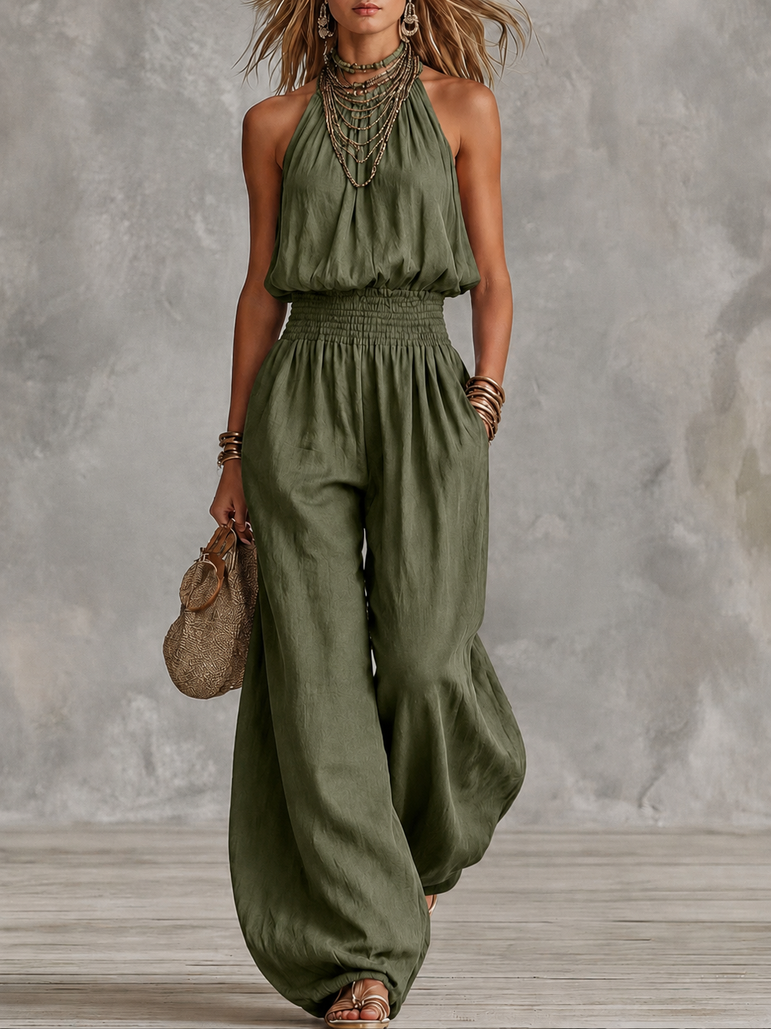 Esperanza | Conjunto Elegante de Verano Top Cuello Alto y Pantalón Palazzo Mujer