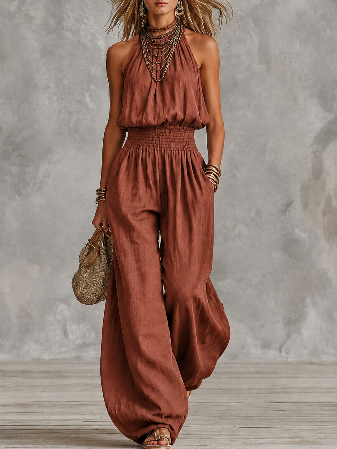 Esperanza | Conjunto Elegante de Verano Top Cuello Alto y Pantalón Palazzo Mujer