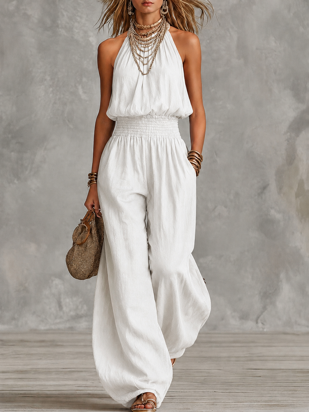 Esperanza | Conjunto Elegante de Verano Top Cuello Alto y Pantalón Palazzo Mujer