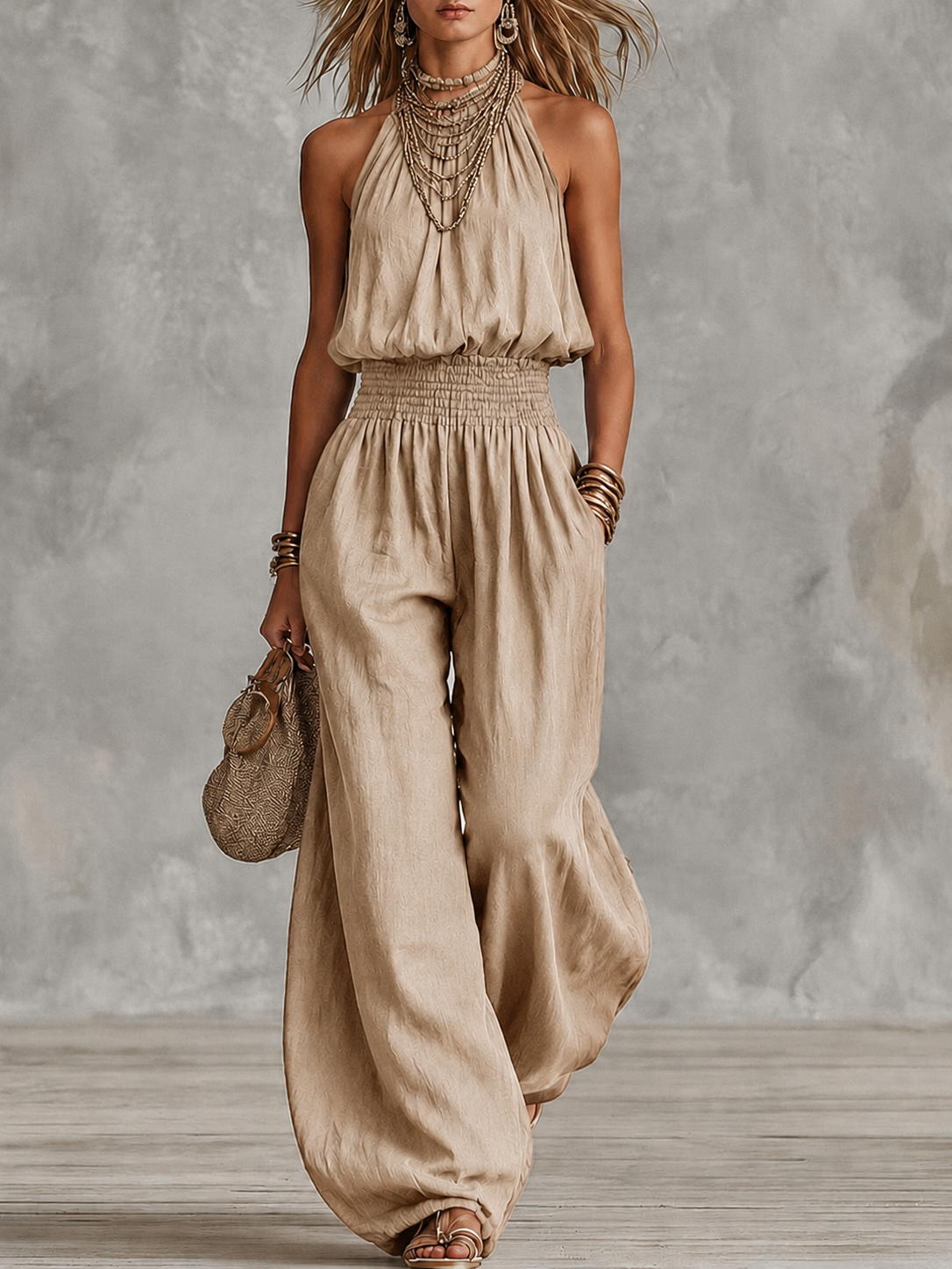 Esperanza | Conjunto Elegante de Verano Top Cuello Alto y Pantalón Palazzo Mujer