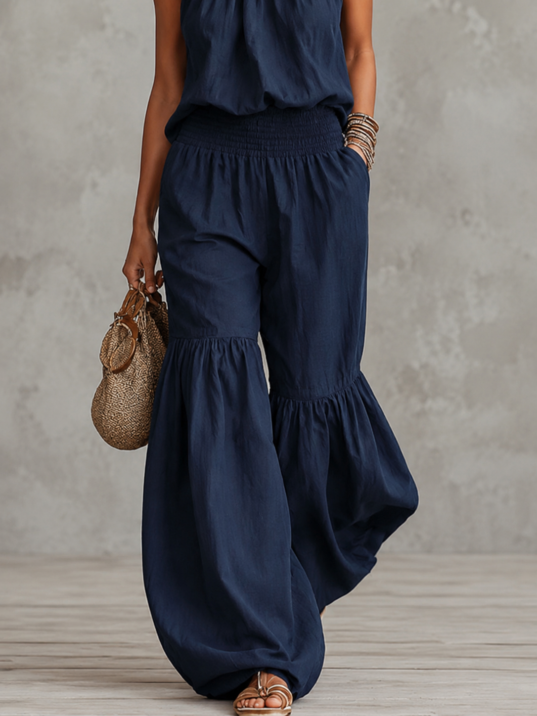 Esperanza | Conjunto Elegante de Verano Top Cuello Alto y Pantalón Palazzo Mujer