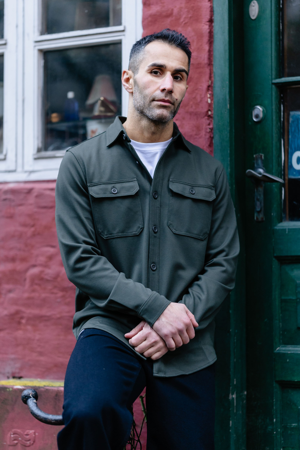 Camisa larga Overshirt Verde oliva oscuro
