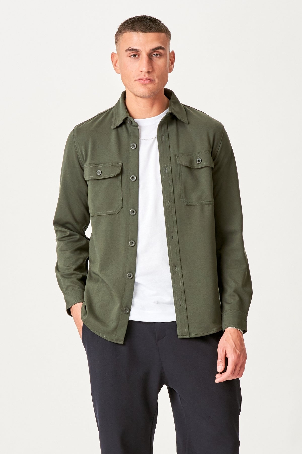 Camisa larga Overshirt Verde oliva oscuro