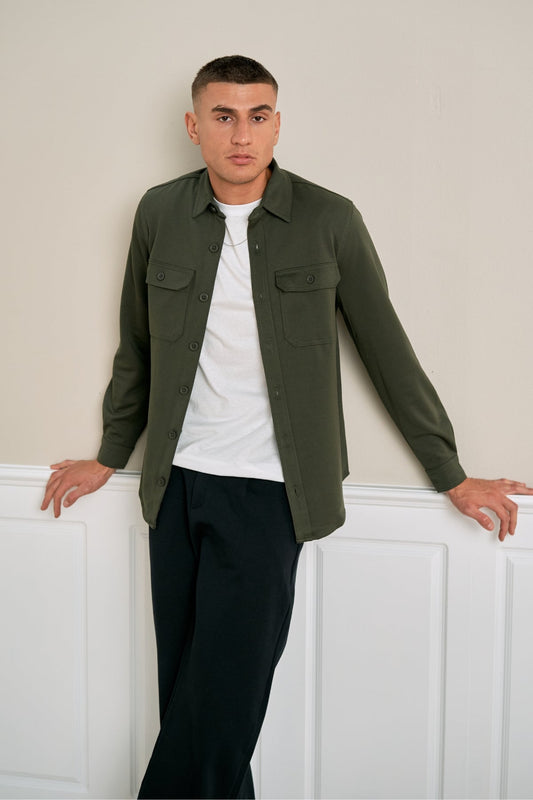 Camisa larga Overshirt Verde oliva oscuro