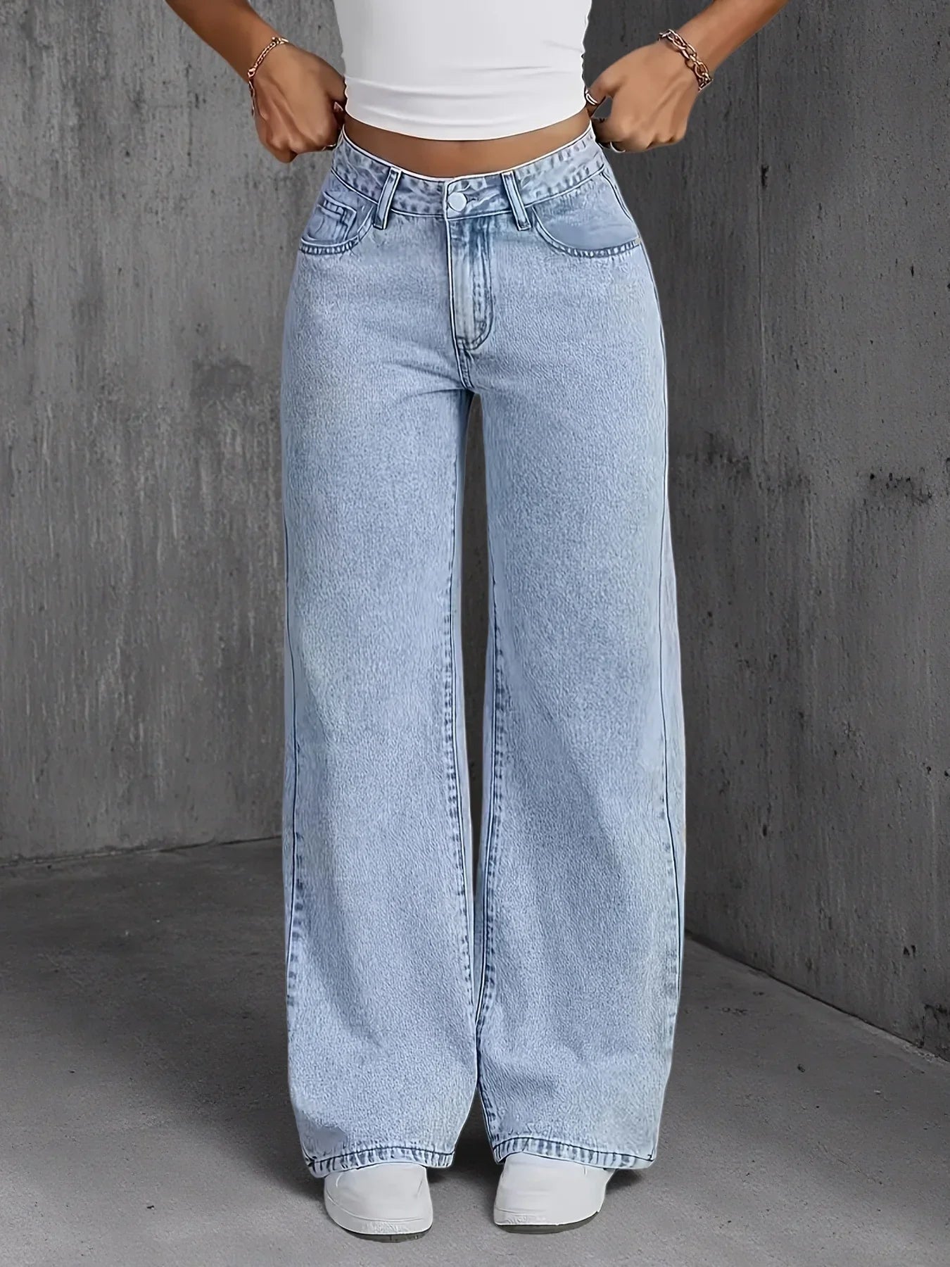 Paola | Vaqueros de denim azul claro de corte ancho