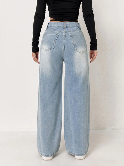 Paola | Vaqueros de denim azul claro de corte ancho