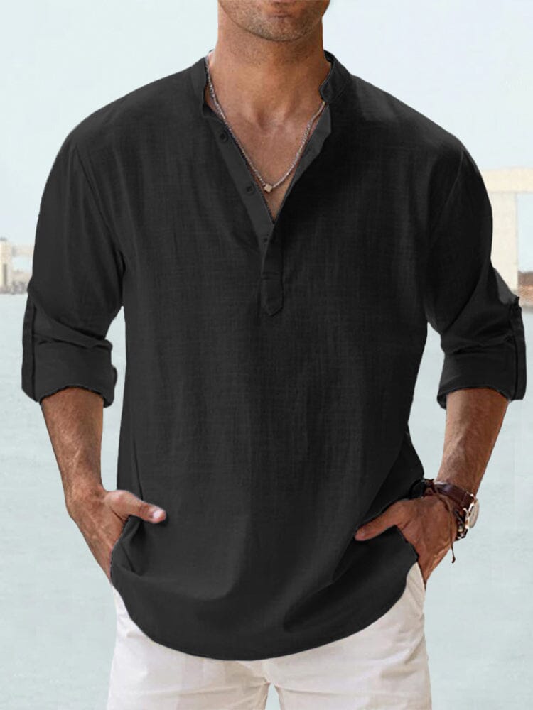 Auren| Camisa de lino y algodón cuello abierto
