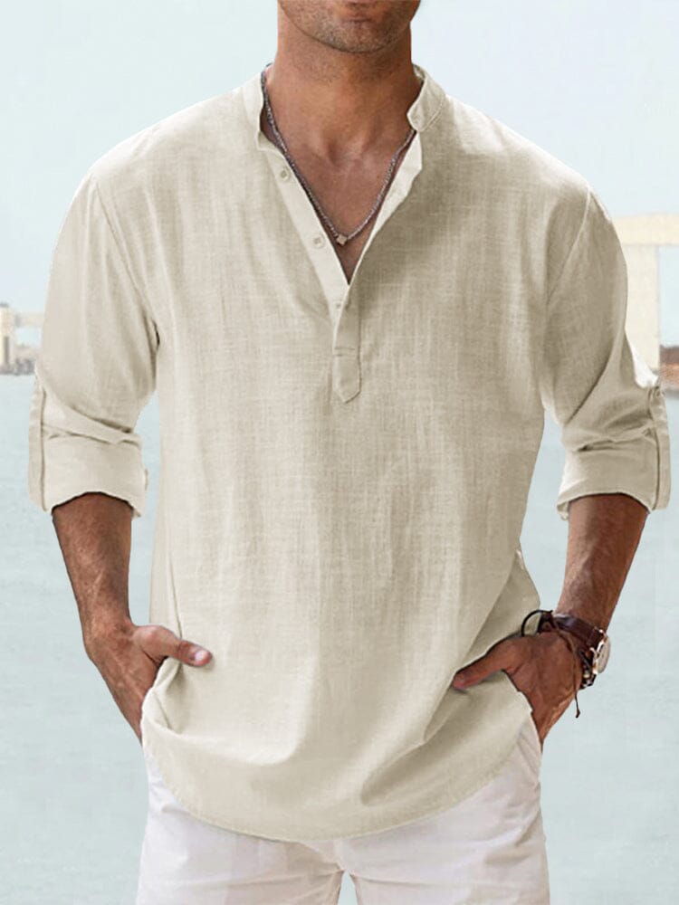 Auren| Camisa de lino y algodón cuello abierto