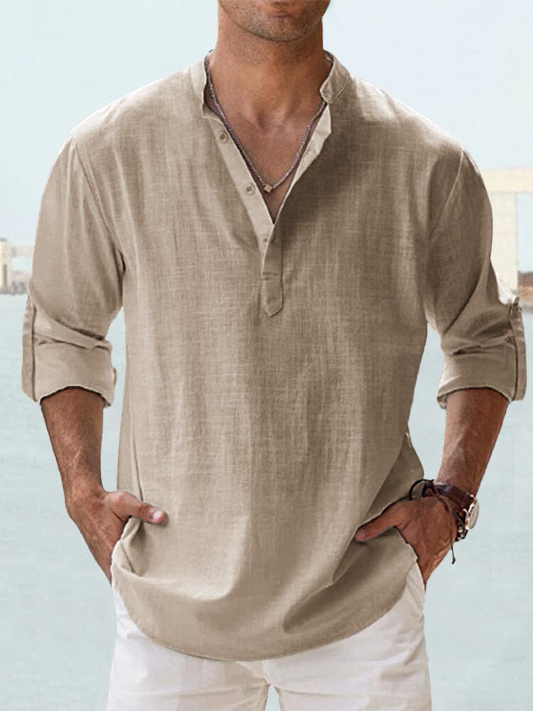 Auren| Camisa de lino y algodón cuello abierto