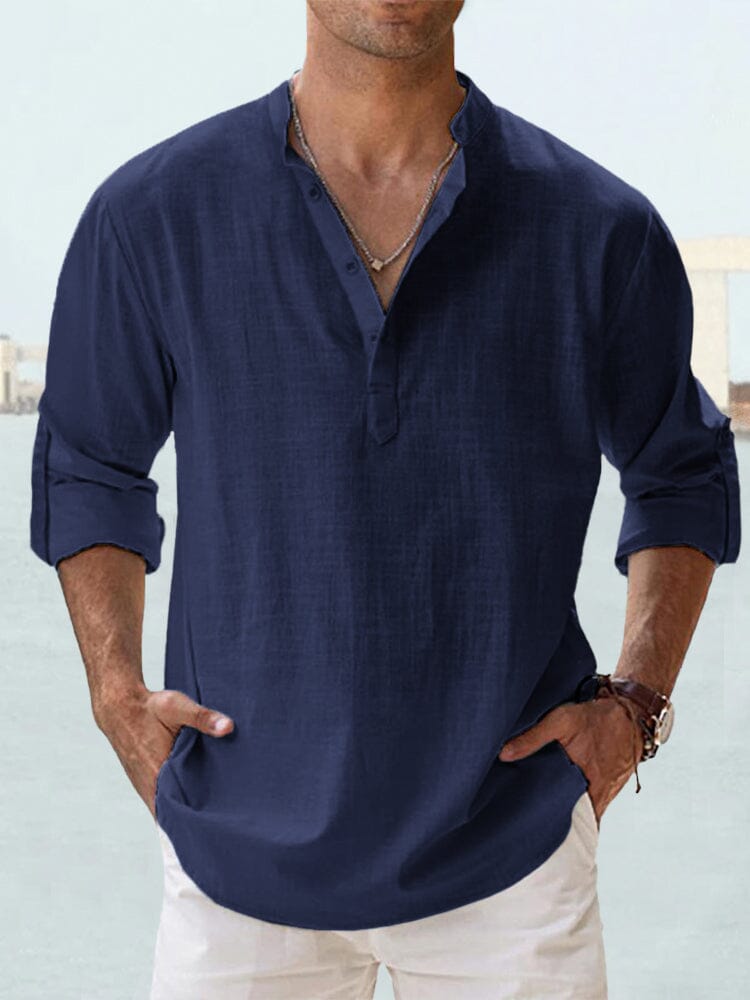 Auren| Camisa de lino y algodón cuello abierto