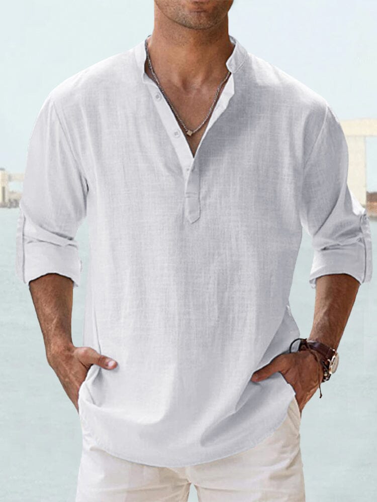 Auren| Camisa de lino y algodón cuello abierto