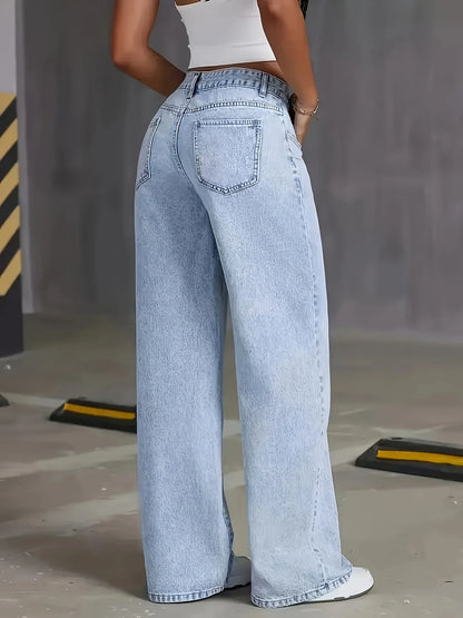 Paola | Vaqueros de denim azul claro de corte ancho