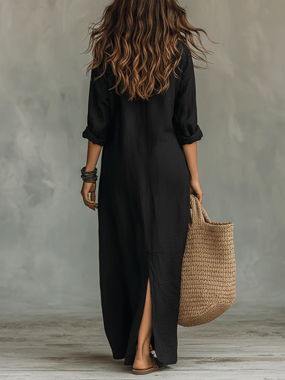 Soledad | Vestido largo de color negro con botones