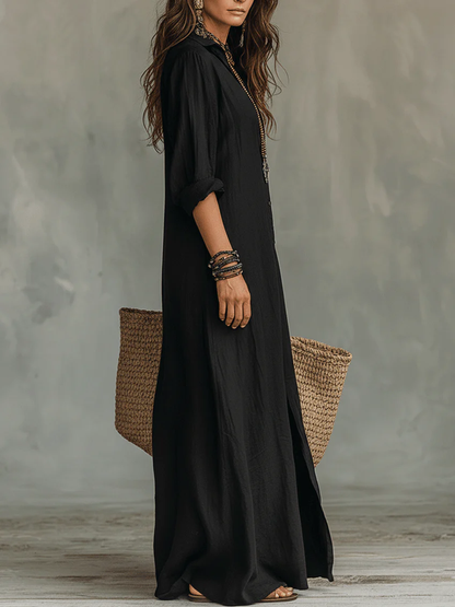 Soledad | Vestido largo de color negro con botones