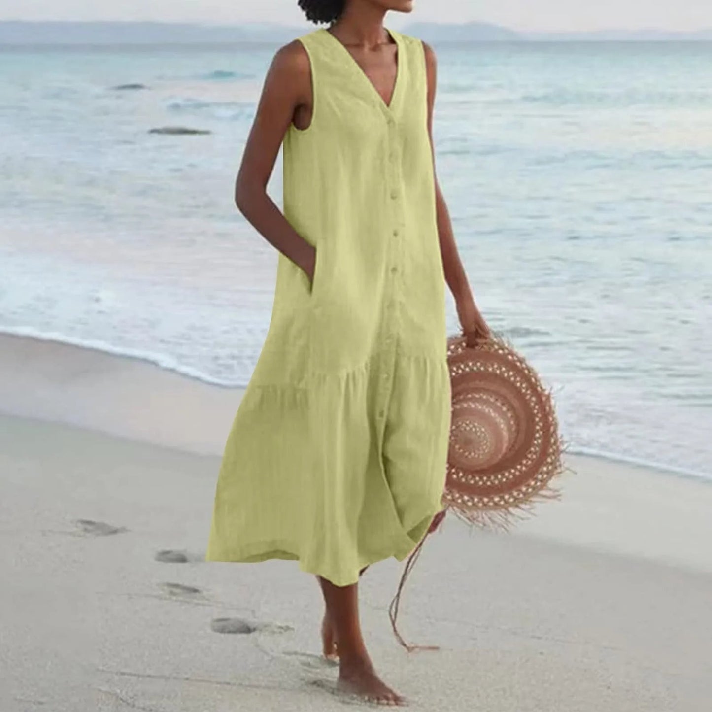 Soledad | Vestido Largo de Verano Mujer Escote V Tirantes