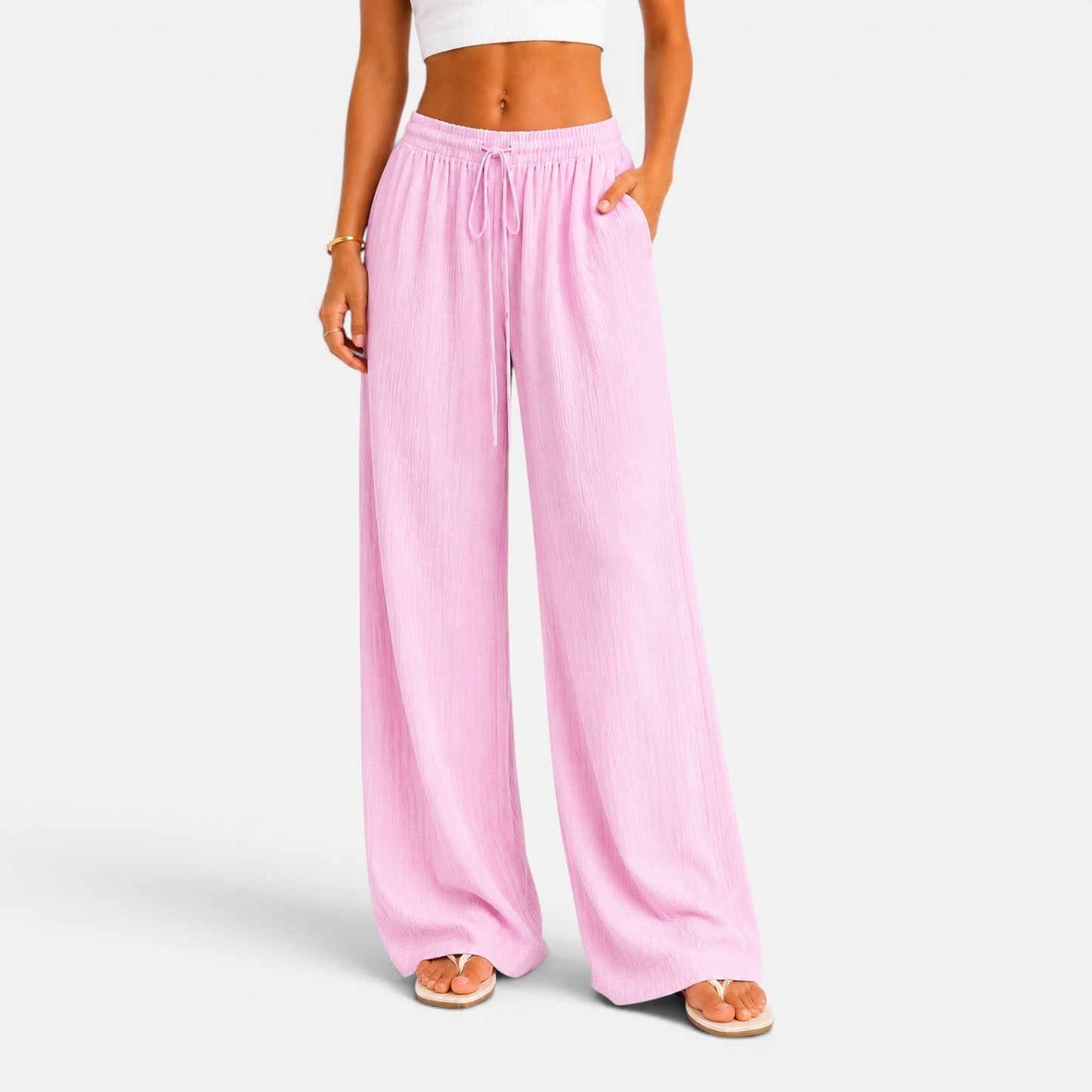 Pantalón ancho para mujer con cintura elástica, ajuste cómodo casual