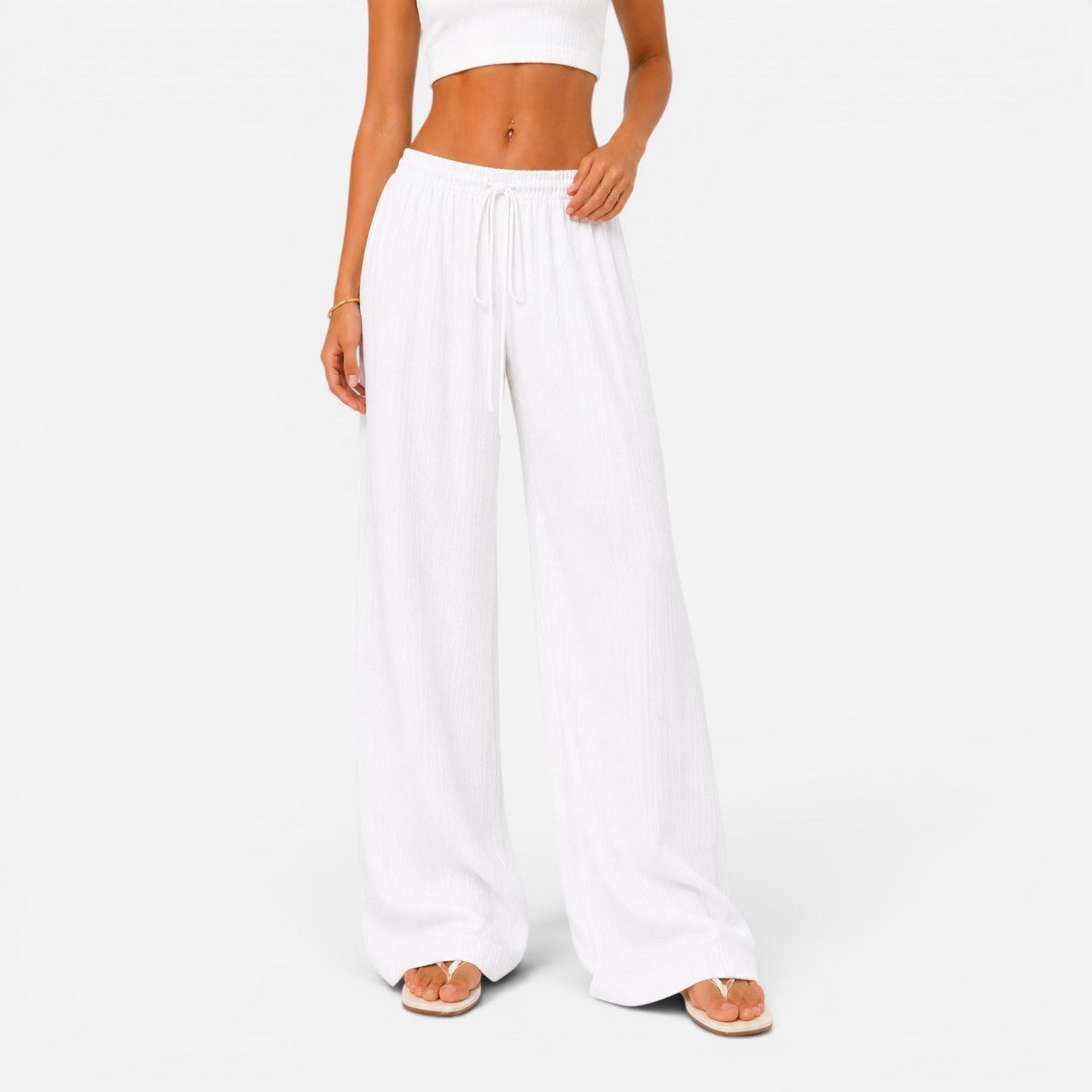 Pantalón ancho para mujer con cintura elástica, ajuste cómodo casual